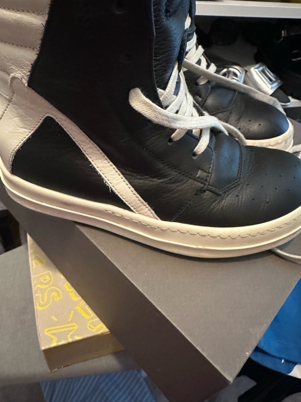 Rick Owens Kids High-Top Sneakers in Black and White - Picture 3 of 5